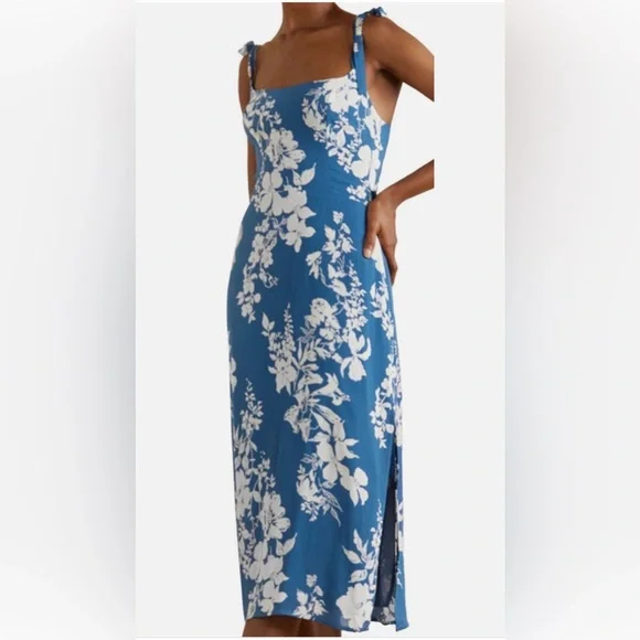 Reformation Besse Womens Sleeveless Floral Midi Summer Dress in Cyanotype - Picture 1 of 4